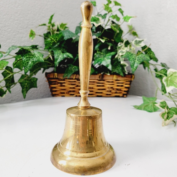 Accents Vintage Brass Bell Made In India 7 Gold Toned Long Handle